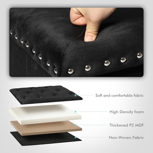 Storage-Ottoman Cube-Folding Tufted - Ottomans with Storage, Coffee Table Top Cover, Storage Boxes Footrest Stool for Bedroom, Luxury Velvet Fabric 15.7 Inches Black