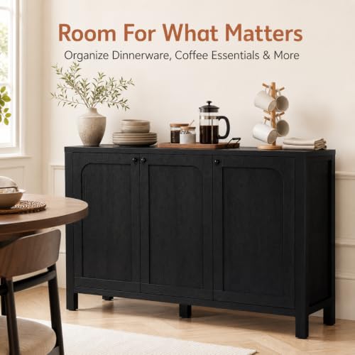 47" Black Sideboard Buffet Cabinet with Storage Modern Credenza with Doors, view 8