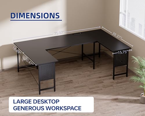 71 Inch Large Computer Desk with Power Outlets,U Shaped Corner Desk for Home Office Work and Gaming Marble