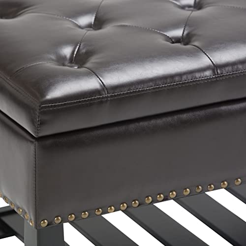 Lomond Storage Ottoman Bench - 44 inch Wide Upholstered Vegan Leather Rectangle Storage Ottoman in Tanners Brown, Transitional Bench for Bedroom with Tufted Lift-Top and Open Bottom Shelf