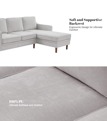 88" L-Shape Sofa, Chenille Sectional Couch, Mid Century Modern Couches with Solid Wood Frame for Living Room Bedroom