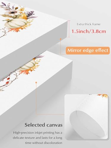 NuYeBiofx Autumn Pumpkin Flower Leaf Canvas Wall Art Prints,48"x32" Framed Picture Artwork Thanksgiving Plant Wreath Printed Canvas Oil Painting for Living Room Bedroom Office,Ready to Hang