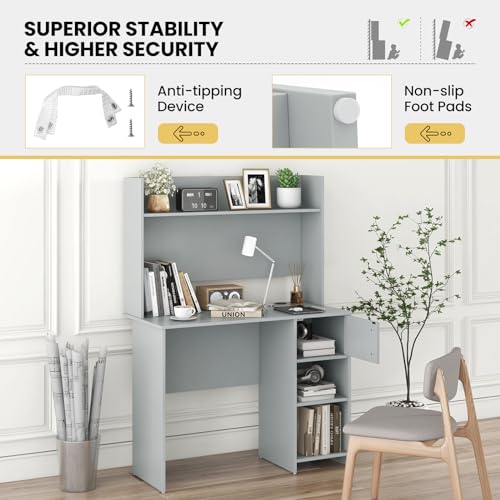 Computer Desk with Hutch, Home Office Desk with Adjustable Shelf, view 8