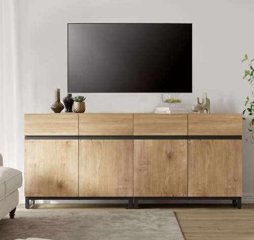 Modern TV Stand for TVs Up to 70 Inch, 2-in-1 Entertainment Center with Adjustable Shelves & Metal Base, Media Console for Living Room or Bedroom, Oak