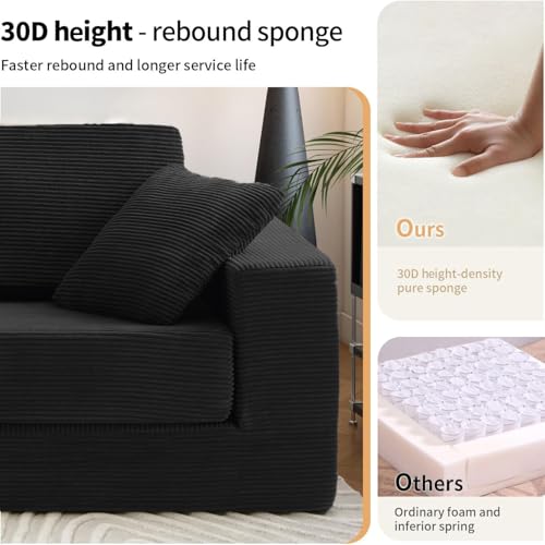 Modular Sectional Sofa, Modern Modular Sofa Couch with Deep Seat,Comfy Cloud Couch, Sectional Couches for Living Room, Bedroom and Apartment,2-Seater,Black
