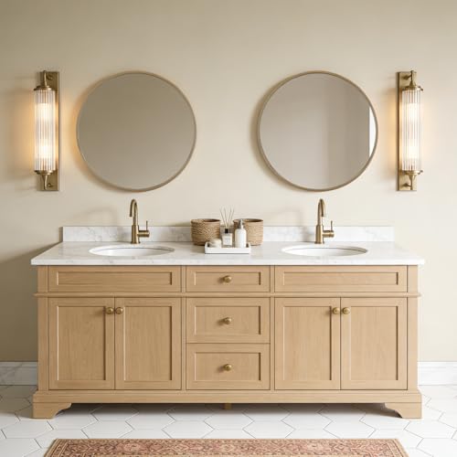 Round Wood Mirror 24 inch Circle Wall Mirror for Bathroom Round Wall Mirror for Wall Decor, Vanity, Entryway Living Room (Natural)