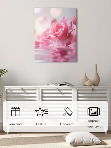 NuYeBiofx Pastoral Pink Rose Flower Canvas Wall Art Prints,48"x32" Framed Picture Artwork Modern Floral Theme Printed Canvas Oil Painting for Living Room Bedroom Office,Ready to Hang