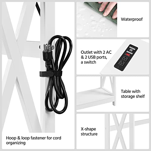 Yaheetech 40" Console Table with 2 Outlet and 2 USB Ports, Wooden Entryway Table with X-Shaped Design, Narrow Sofa Table for Living Room and Hallway,White