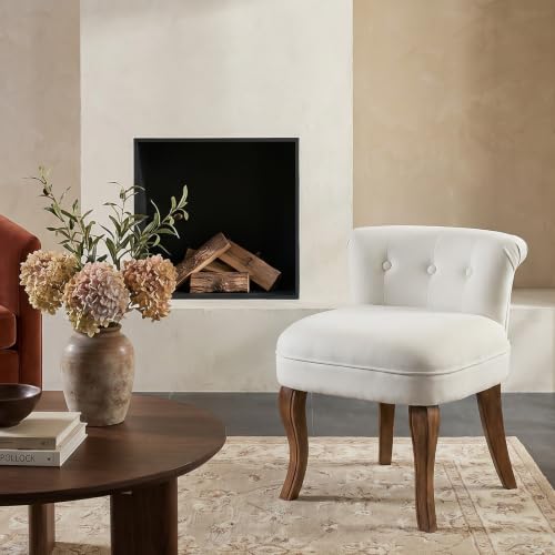 Modern Velvet Vanity Chair with with Solid Wood Legs, Upholstered Vanity Stool with Low Back, Small Makeup Chair Home Decor for Bedroom Living Room Dressing Table, Women Girls
