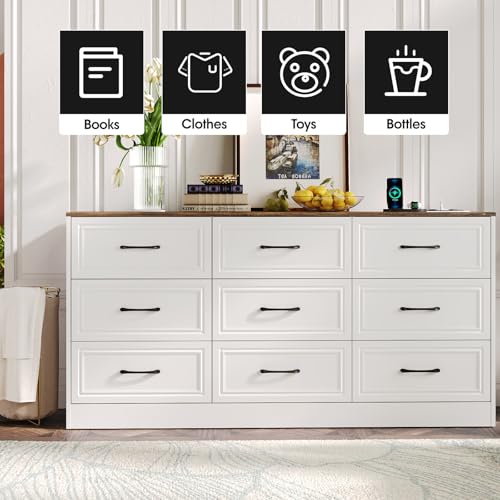 Dresser for Bedroom, 9 Drawer Wide Dresser Organizer with Charging Station, view 7