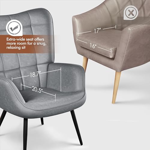 Yaheetech Accent Chairs, Large PU Leather High-Back Chair w/Metal Legs, Pottery Barn Style Living Room Chairs for Bedroom/Home Office, Gray