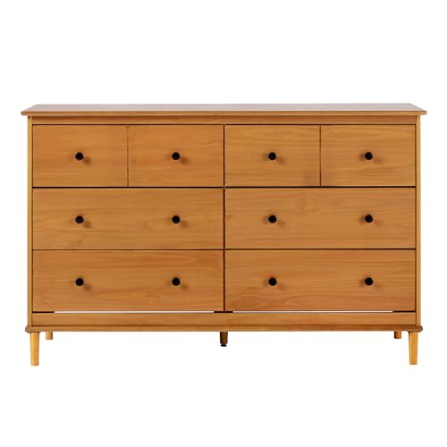 Modern 6-Drawer Solid Wood Dresser Bedroom Storage, 57 Inch, Caramel