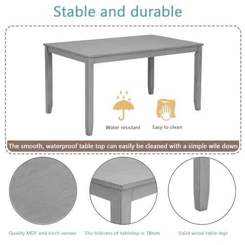 LUMISOL 5-Piece Modern Dining Set, Rectangular Wooden Kitchen Table with 4 Upholstered Chairs for Kitchen, Dining Room, Living Room, Grey