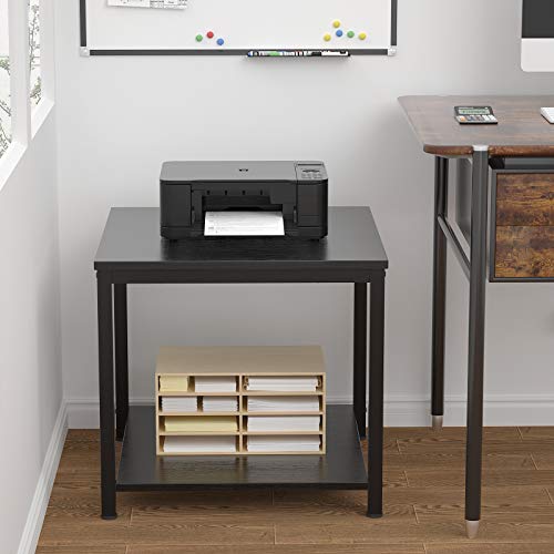 Side Table 20 Inch Square, 2-Tier Coffee Tea End Table Nightstands for Sofa Couch Bed, Metal Wood Accent Modern Simple Industrial Style Side Table for Living Room Bedroom, Black