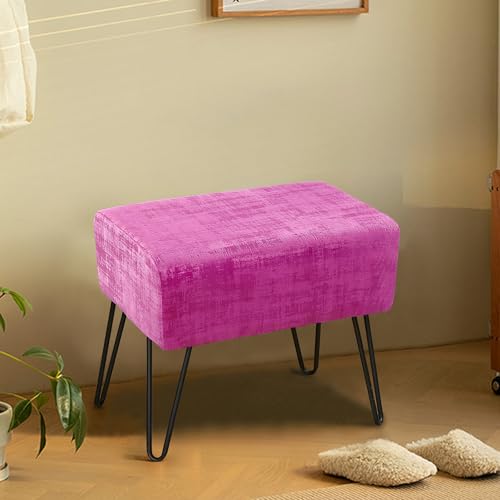 Raspberry Rose Fuzzy Velvet Ottoman, 19" Rectangular Foot Rest Stool for Living Room, Small Space Entryway Bench Shoes for Bedroom End of Bed, Decorative Makeup Stool for Adults