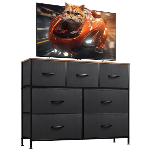 Dresser for Bedroom, 7 Drawers, TV Stand, Rustic Brown, view 2