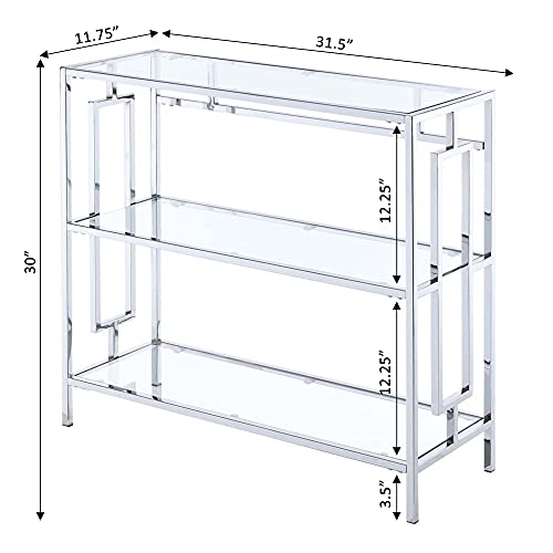 Town Square Chrome 3 Tier Bookcase, Clear Glass / Chrome Frame