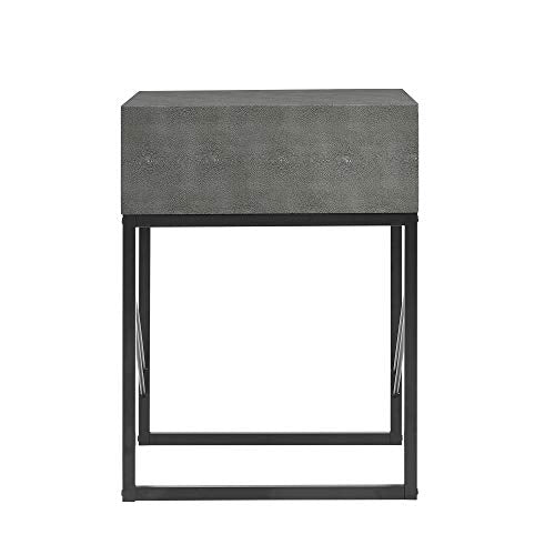 Iver Faux Shagreen Modern Small Side End Table Living Room Bedroom Nightstand, 18 Inch, Grey