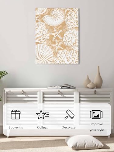 NuYeBiofx Retro Orange Marine Conch Coral Canvas Wall Art Prints,48"x32" Framed Picture Artwork Ocean Sea Starfish Shell Printed Canvas Oil Painting for Living Room Bedroom Office,Ready to Hang