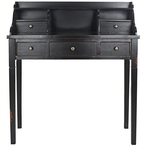 SAFAVIEH Furniture - Landon 5-Drawer Writing Desk - Black - Solid Wood - Classic Hutch Design - Ideal for Home Office, Living Room, Den, 36.2"W x 19.1"D x 40.5"H (AMH6516B)