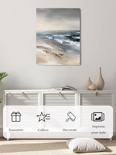 NuYeBiofx Summer Beach Ocean Wave Canvas Wall Art Prints,48"x32" Framed Picture Artwork Modern Seaside Oil Painting Art Printed Canvas Oil Painting for Living Room Bedroom Office,Ready to Hang