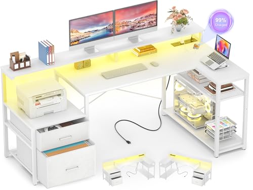 L Shaped Desk with File Drawer, Reversible L Shaped Gaming Desk, view 2