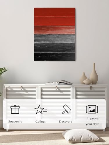 NuYeBiofx Farmhouse Red Black Gradient Wooden Canvas Wall Art Prints,48"x32" Framed Picture Artwork Rustic Ombre Wood Plank Printed Canvas Oil Painting for Living Room Bedroom Office,Ready to Hang