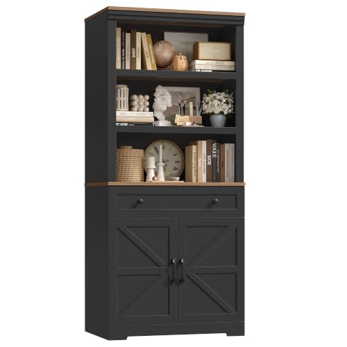72"H Bookshelf with Storage, Tall Bookcase with Deep Cabinet, Black, view 2