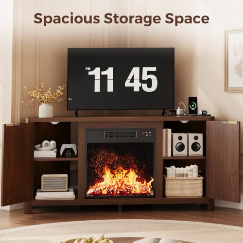 Corner Fireplace TV Stand for 55" TV, Fluted Entertainment Center, Walnut, view 7