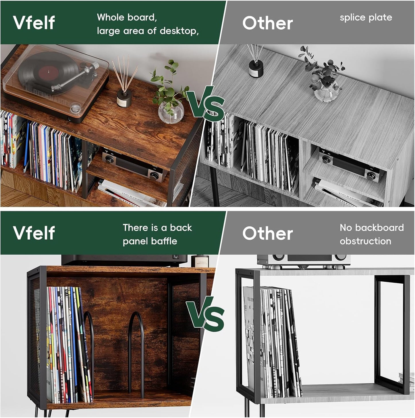 Record Player Stand, Record Player Table with Vinyl Storage Holds up to 230 Albums Storage Cabinet Turntable Stand Album Shelf and Holder