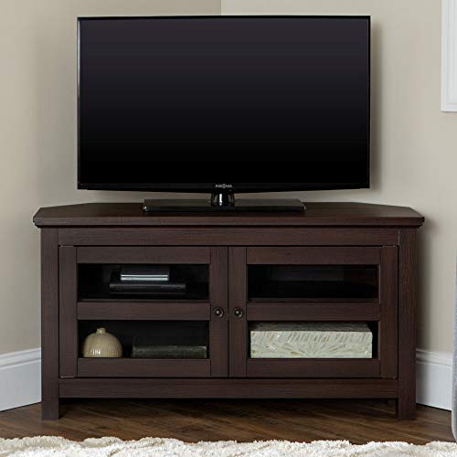 Modern Farmhouse Wood Corner Universal TV Stand for TV's up to 50" Flat Screen Living Room Storage Entertainment Center, 44 Inch, Espresso Brown
