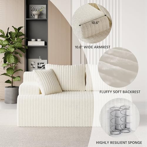 96" Modular Sectional Sofa Couches, L-Shaped Boneless Cloud Sofa with 3 Deep Seat, 5 Cushiones Oversized Chaise for Living Room, Bedroom, Plush Corduroy Fabric (Left, Beige)