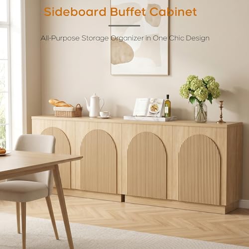 110" Fluted Sideboard Buffet Cabinet with Storage, Credenza, Natural, view 7
