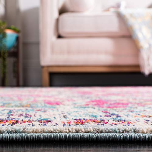 SAFAVIEH Madison Collection Area Rug - 6' x 9', Fuchsia & Teal, Boho Chic Medallion Distressed Design, Non-Shedding & Easy Care, Ideal for High Traffic Areas in Living Room, Bedroom (MAD447R)