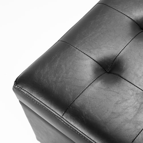 17 Inch Storage Ottoman Foot Rest,Square Faux Leather Foot Stool,Small Ottoman with Storage,Padded Seat for Entryway,Living Room,Bedroom,Couch,Under Desk,Black