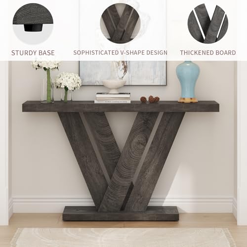 51 Inch Console Table, Modern V-Shaped Entryway Table, Wood Sofa Table Behind The Couch for Living Room, Hallway, Entrance, Foyer, Easy Assembly, Grey