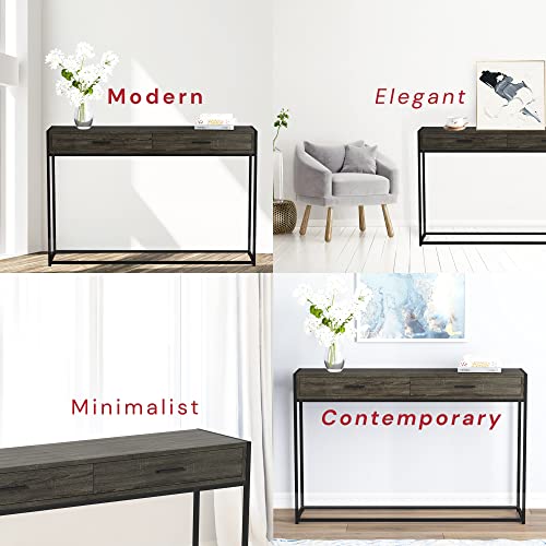 & Co. - Dark Grey Console Table with Black Metal Leg, Hallway Table with Drawers, Use As Doorway Table, Hallway Desk, or Accent Furniture for Decorating Foyer, 48 x 12 x 32 Inches