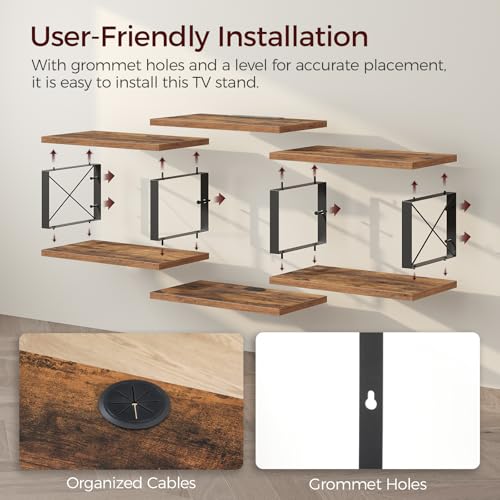 43.7" Floating TV Stand with Power Outlet, Modern Media TV Shelf, view 7