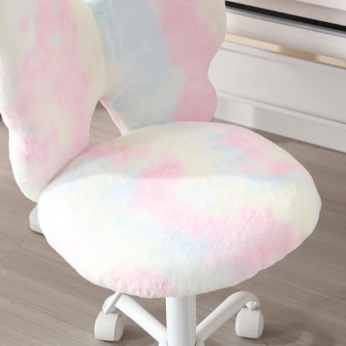 Kids Desk Chair, Faux Fur Butterfly Chair with Wheels Adjustable Cute Swivel Kids Office Chair for Bedroom Reading Room - Colorful