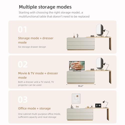 Modern Expandable Makeup Vanity Dresser Desk Combo With 6 Drawer, view 7