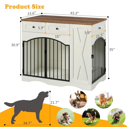 Wooden Dogs Kennel Side End Table with Double Doors, Indoor Dog House for Medium, view 8