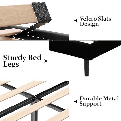 Twin Size Bed Frame with Upholstered Wingback Headboard, view 7