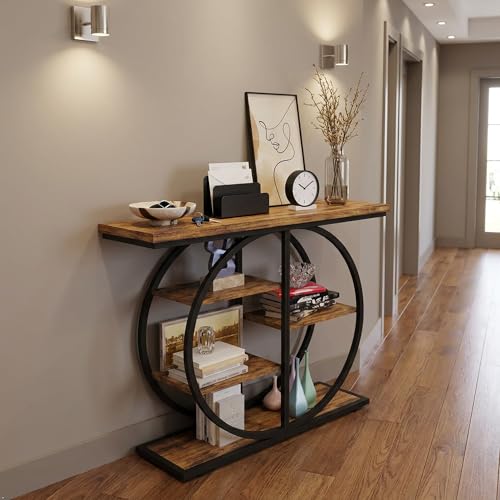 Industrial Console Table, 5-Tier Narrow Entryway Table with Storage Shelves, Rustic Brown, 41.3 Inch, for Living Room Hallway Foyer