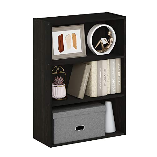 PASIR Book Shelf, 3-Tier Bookshelf, Storage Shelves Bookcase, 9.7 x 23.7 x 31.5, for Living Room, Bedroom, Home Office, Dark Espresso
