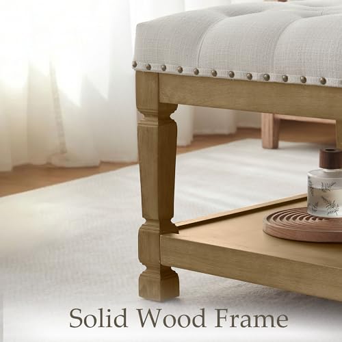 48" Coffee Tables for Living Room, Oversized Storage Ottoman Coffee Table, Fabric Tufted Ottomans, Upholstered Storage Ottoman Bench for Bedroom, Entryway (Beige)