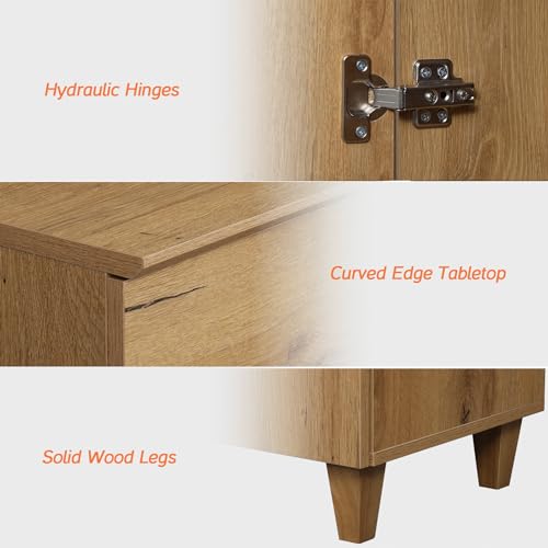 TV Stand for 75+ Inch TV, 70 inch Mid-Century Modern Wood Entertainment Center with Door, Wide Media Console Table with Adjustable Storage Shelves for Living Room, Bedroom, Oak Brown