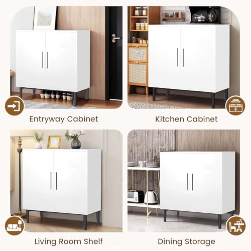 Sideboard Buffet Cabinet with Storage, Modern Wood Versatile Coffee Bar Console Table for Living Room Kitchen, Dining Room, Hallway, White-1 Pack