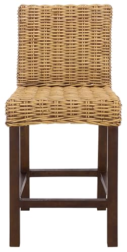 SAFAVIEH Furniture - Tobie Rattan Counter Stool - 23.62" Seat Height - White-Washed - Mango Wood - Coastal Rattan-Seat Design - Ideal for Kitchen, Bar Area, Dining Room - Fully Assembled (BST6501C)