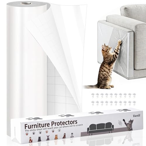 Anti Cat Scratch Furniture Protector – Clear Thicken Vinyl Tape 160"x 12.6", Single-Sided Sticky Couch Protector from Cat Claws, Flexible Guard for Sofa Corner Door Walls Bed Leather