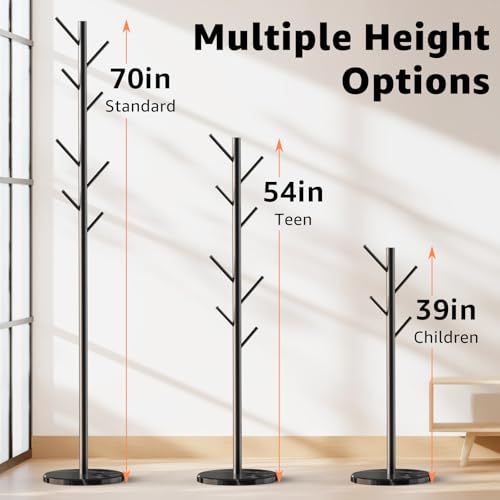 Coat Rack with Natural Marble Base, 3 Adjustable Height Coat Tree, view 7